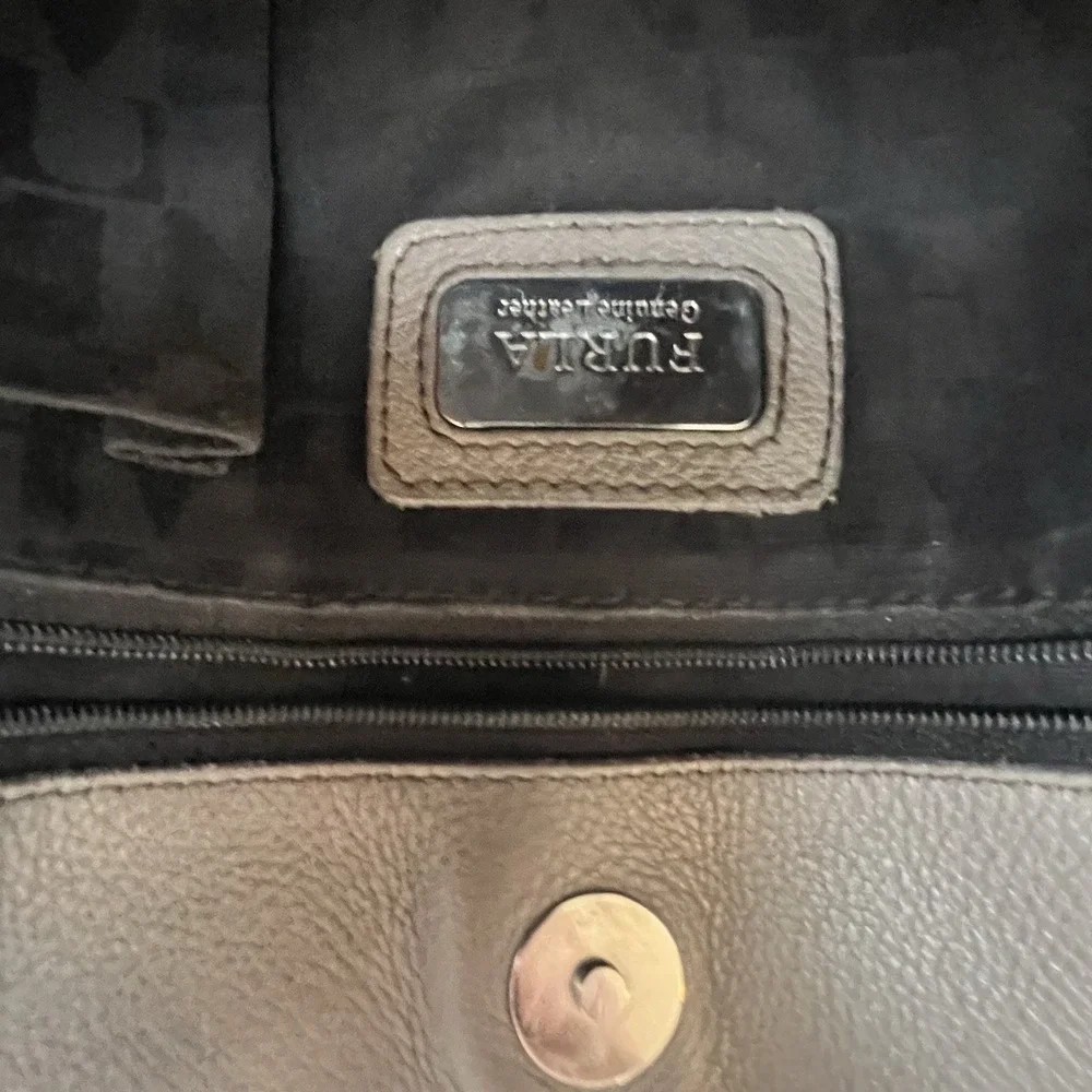 FURLA Large Open Top Expandable Side Zip Tote Shopper Taupe Leather 14